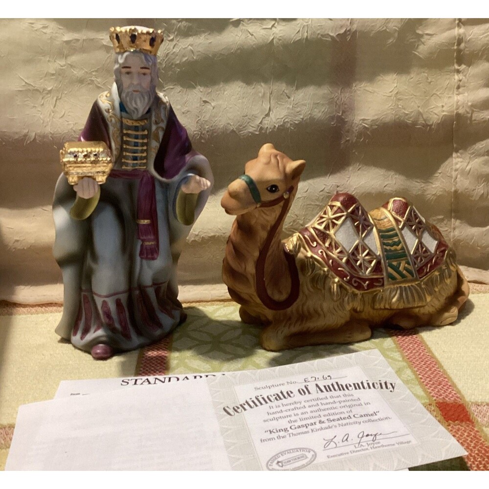 Thomas Kinkade Hawthorne Village King Gaspar & Seated Camel Nativity Figurines